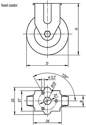 Appliance fixed castors with stop fix, electrically conductive, with rubber tread, standard version
