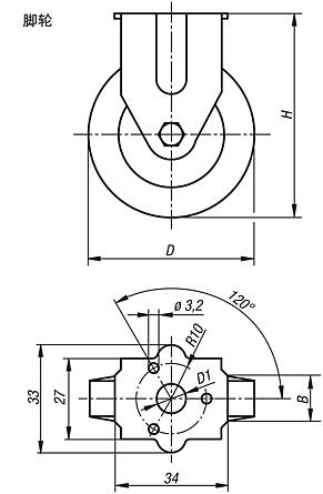 带实心橡胶轮胎的仪器脚轮，标准型