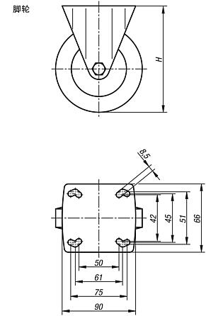 钢板脚轮，导电，带橡胶胎面，重型规格