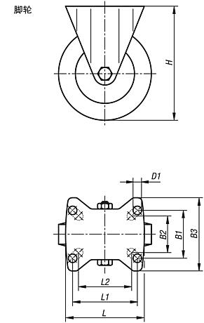 钢板脚轮，导电，带橡胶胎面，标准型