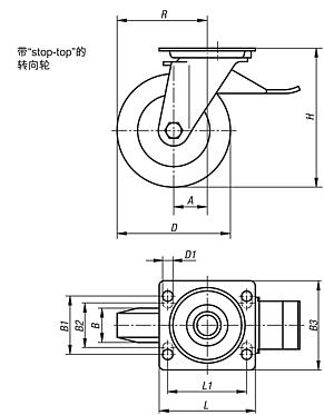 带“stop-top”和钢丝加强弹性实心橡胶轮胎的钢板转向轮，重型规格