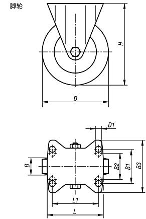 带耐磨聚氨酯胎面钢板脚轮，标准型