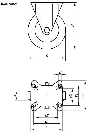 Steel plate fixed castors with soft rubber tyres