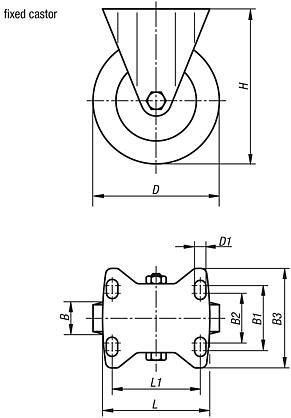 Steel plate fixed castors with Extrathane® tread, heavy duty version