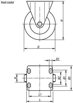 Welded steel fixed castors with Extrathane® tread, heavy-duty version