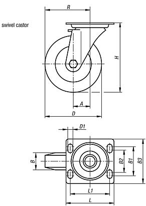 Welded steel swivel castors with Extrathane® tread, heavy-duty version