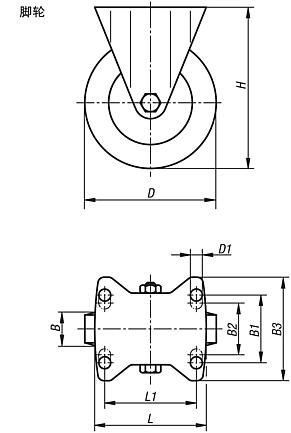 带尼龙轮钢板脚轮，重型规格，滑动轴承和滚珠轴承