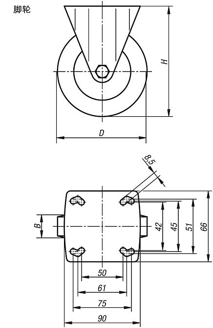 带标准实心橡胶轮胎的钢板脚轮，重型规格