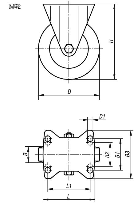 带实心橡胶轮胎钢板脚轮，标准型