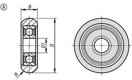 Guide rollers, plastic, convex, with and without stainless steel pin - Form A