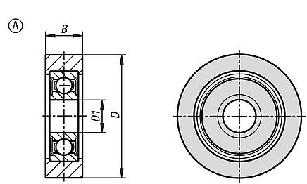 Guide rollers, plastic, cylindrical with and without stainless steel pin - Form A