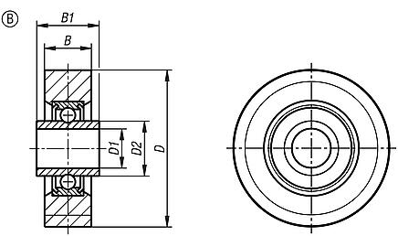 Guide rollers plastic cylindrical without pin -Form B