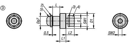 钢制或不锈钢销轴，适用于导向辊轮 - 样式 D