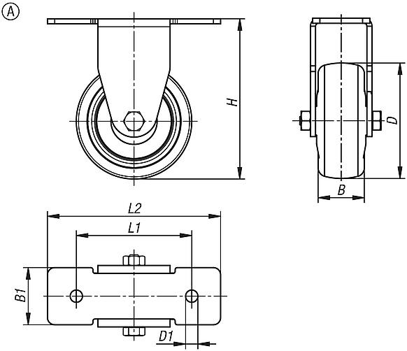 钢制转向轮和脚轮，用于铝制型材的 TPE 胎面，A 型