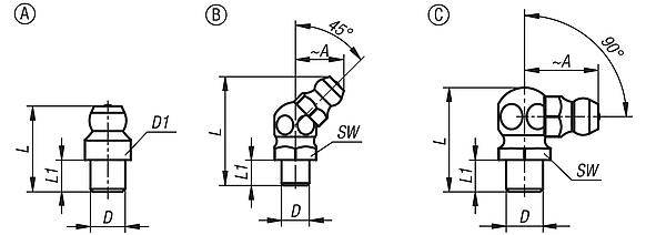 Grease nipples conical head DIN 71412 to press in