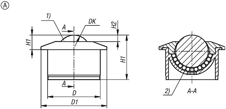 Ball transfer unit with plastic housing, Form A