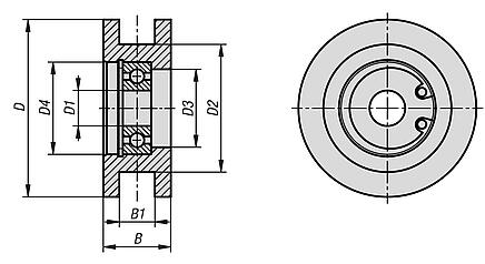 钢制导向辊轮，两端有法兰