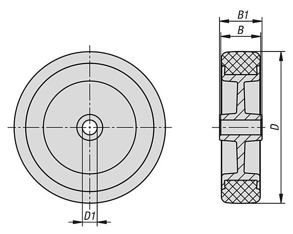 Solid rubber wheels with polyamide wheel hub