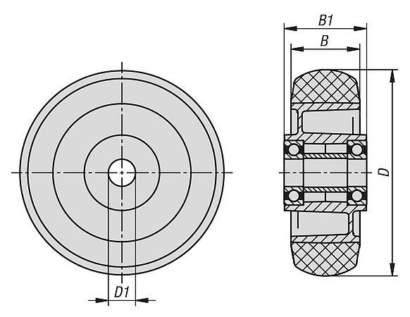 Elastic solid rubber wheels with aluminium wheel hub