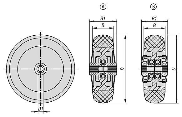 Elastic solid rubber wheels with polyamide wheel hub