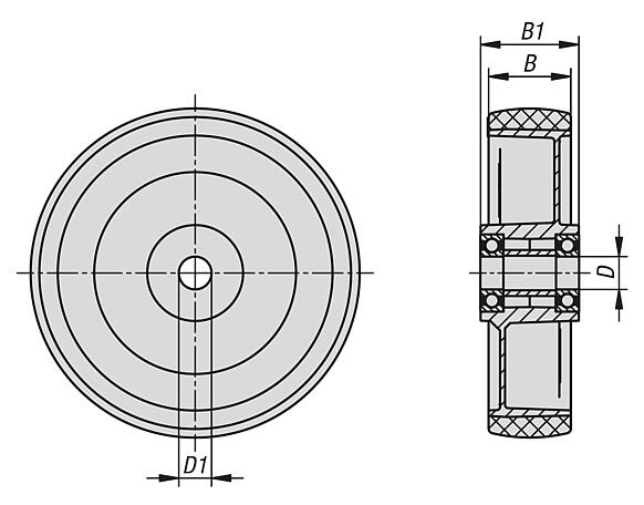 Heavy-duty wheels with polyurethane tread and aluminium wheel hub