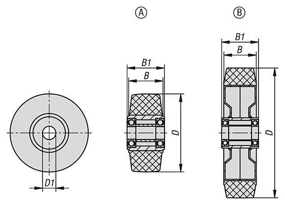 Heavy-duty wheels, solid rubber with polyamide or steel wheel hub