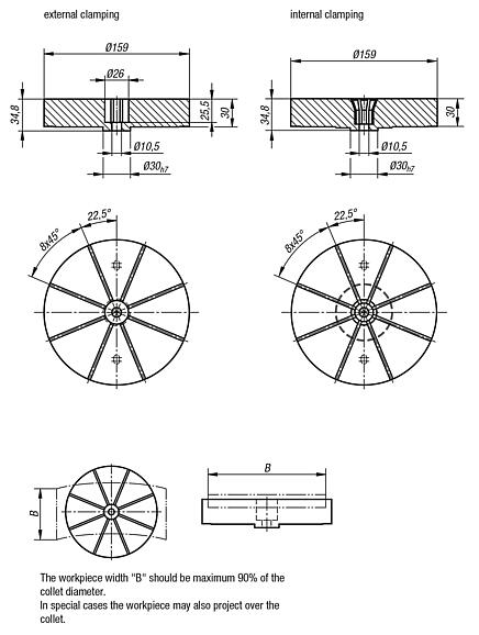 Collets for external or internal clamping
