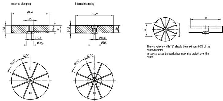 Collets for external or internal clamping