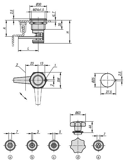 紧凑型旋转锁销，缩回距离可变