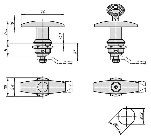 旋转锁销，带 T 型把手