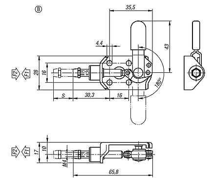 Toggle clamps mini push-pull, Form B