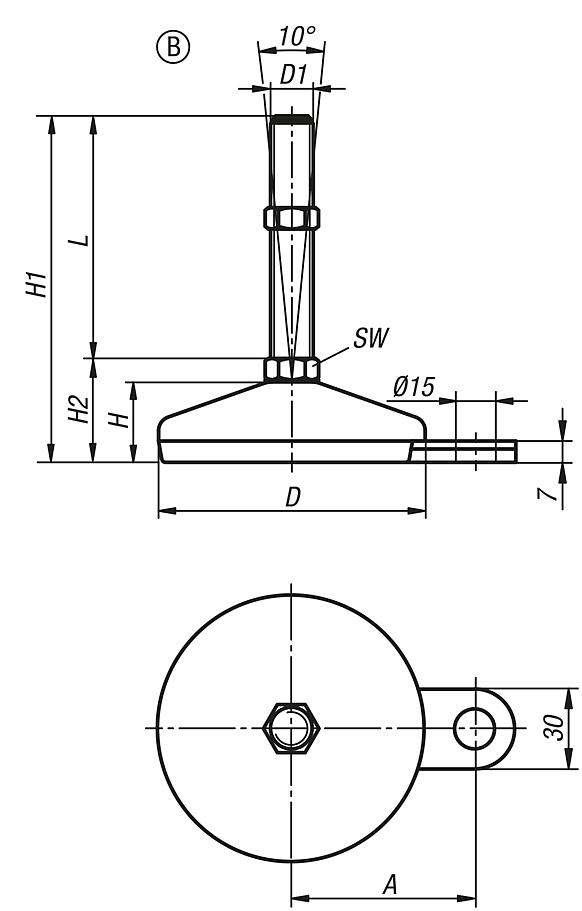 钢制或不锈钢制调节脚，B 型