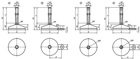 Levelling feet steel or stainless steel