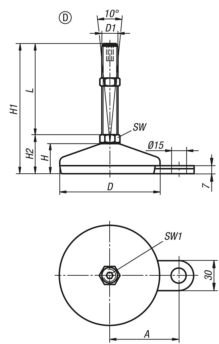 钢制或不锈钢制调节脚 D 型