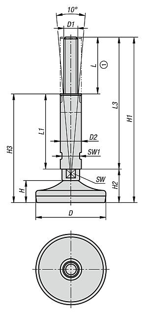 Levelling feet stainless steel for sterile areas