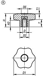 Star grip, Form K, with tapped bush
