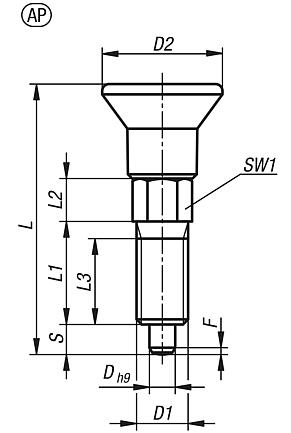 Indexing plungers ECO, steel or stainless steel with plastic mushroom grip and thread lock, no locking slot