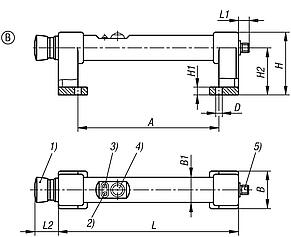 Tubular handles, plastic, with electronic switch function and one push button, with emergency stop