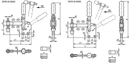 Toggle clamps vertical with straight foot and full holding arm