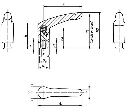 Clamping levers with internal thread and collar for Hygienic USIT® sealing and shim washer Freudenberg Process Seals