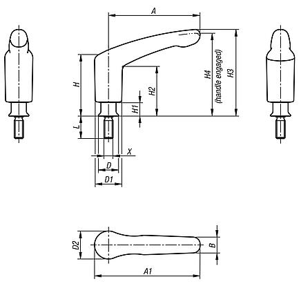 Clamping levers with external thread and collar for Hygienic USIT® sealing and shim washer Freudenberg Process Seals