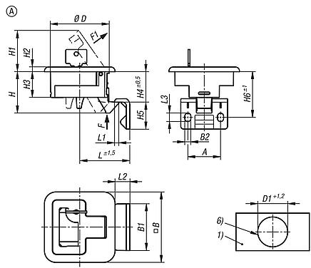 Snap locks, plastic with fold-down grip, Form A, lockable