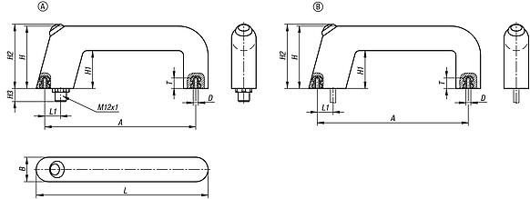 Pull handles, plastic, with electronic switch function and one push button