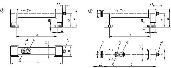 Tubular handles, plastic, with electronic switch function and one push button