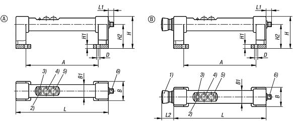 Tubular handles, plastic, with electronic switch function and two push buttons