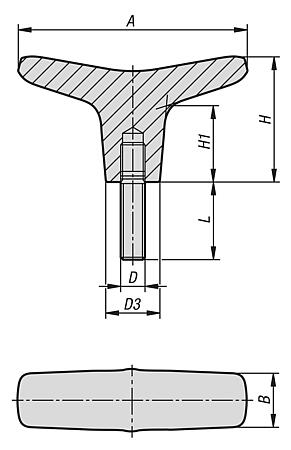 不锈钢 T 型把手，带外螺纹，适用于 Hygienic USIT® 密封垫圈和垫片 Freudenberg Process Seals