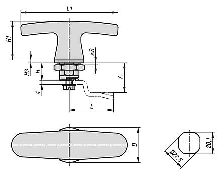 Hygienic DESIGN 不锈钢 1.4404 旋转锁销，带 T 型把手