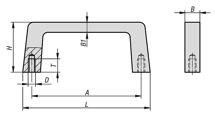 Pull handles, square aluminium