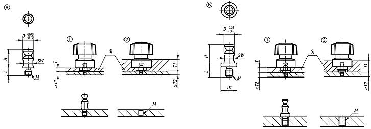 Clamping pin, stainless steel, for quarter-turn latch